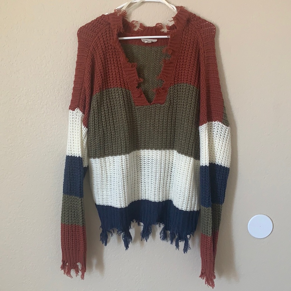 Colorblock Distressed Sweater